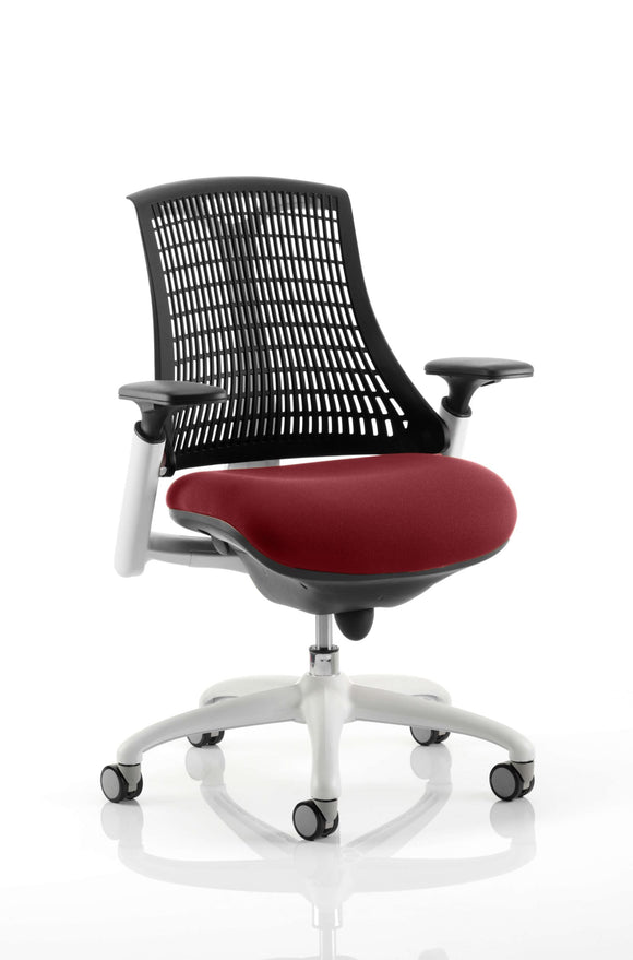 Flex Task Operator Chair White Frame Black Back Bespoke Colour Seat ginseng Chilli