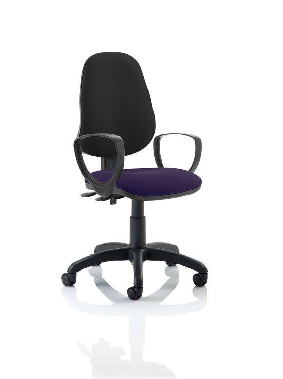 Eclipse Plus II Lever Task Operator Chair Black Back Bespoke Seat With Loop Arms In Tansy Purple