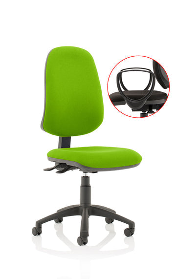 Eclipse Plus XL Lever Task Operator Chair Black Back Bespoke Seat With Loop Arms In myrrh Green