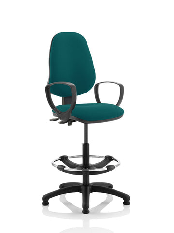 Eclipse Plus II Lever Task Operator Chair Maringa Teal Fully Bespoke Colour With Loop Arms With Hi Rise Draughtsman Kit