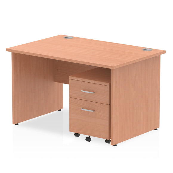 Impulse 1800 x 800mm Straight Desk Beech Top Panel End Leg with 2 Drawer Mobile Pedestal