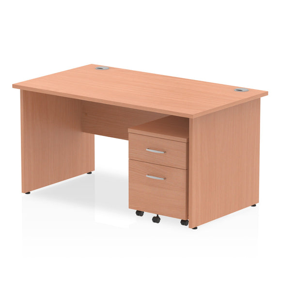 Impulse 1400 x 800mm Straight Desk Beech Top Panel End Leg with 2 Drawer Mobile Pedestal Bundle