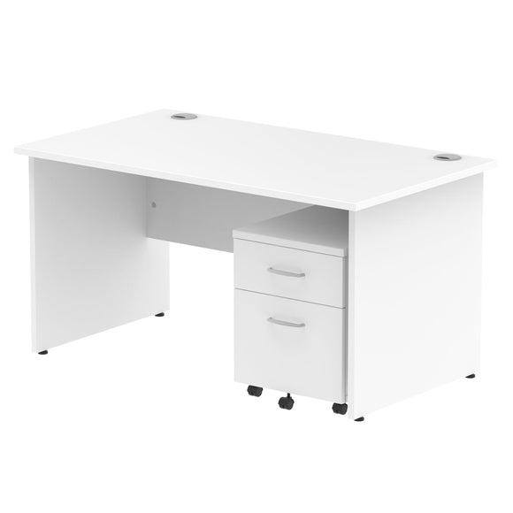 Impulse 1400 x 800mm Straight Desk White Top Panel End Leg with 2 Drawer Mobile Pedestal Bundle