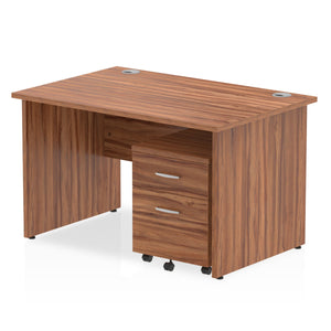 Impulse 1200 x 800mm Straight Desk Walnut Top Panel End Leg with 2 Drawer Mobile Pedestal Bundle