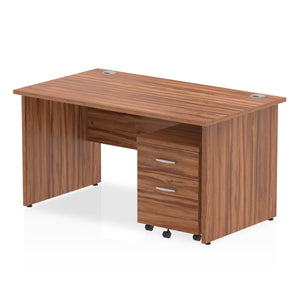 Impulse 1400 x 800mm Straight Desk Walnut Top Panel End Leg with 2 Drawer Mobile Pedestal Bundle