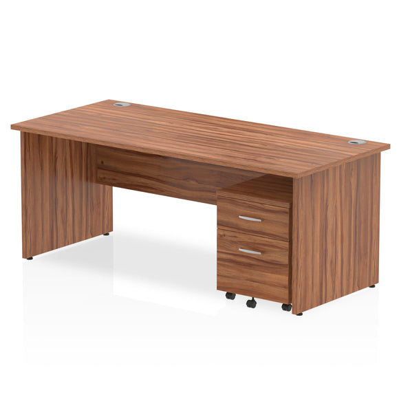 Impulse 1800 x 800mm Straight Desk Walnut Top Panel End Leg with 2 Drawer Mobile Pedestal