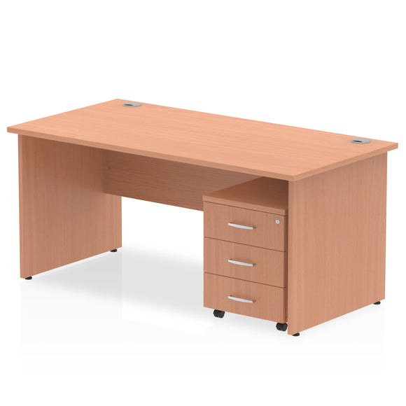 Impulse 1400 x 800mm Straight Desk Beech Top Panel End Leg with 3 Drawer Mobile Pedestal Bundle