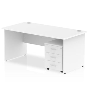 Impulse 1200 x 800mm Straight Desk White Top Panel End Leg with 3 Drawer Mobile Pedestal Bundle