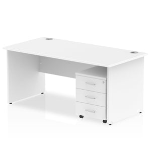 Impulse 1400 x 800mm Straight Desk White Top Panel End Leg with 3 Drawer Mobile Pedestal Bundle