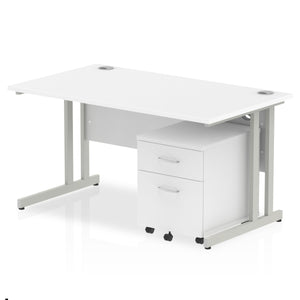 Impulse 1400 x 800mm Straight Desk White Top Silver Cantilever Leg with 2 Drawer Mobile Pedestal Bundle