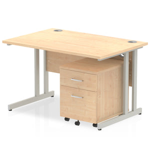 Impulse 1200 x 800mm Straight Desk Maple Top Silver Cantilever Leg with 2 Drawer Mobile Pedestal Bundle