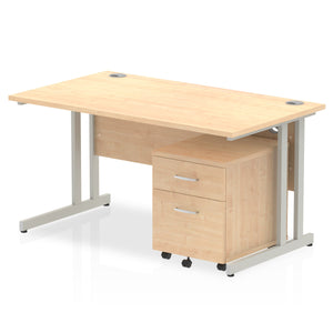 Impulse 1400 x 800mm Straight Desk Maple Top Silver Cantilever Leg with 2 Drawer Mobile Pedestal Bundle