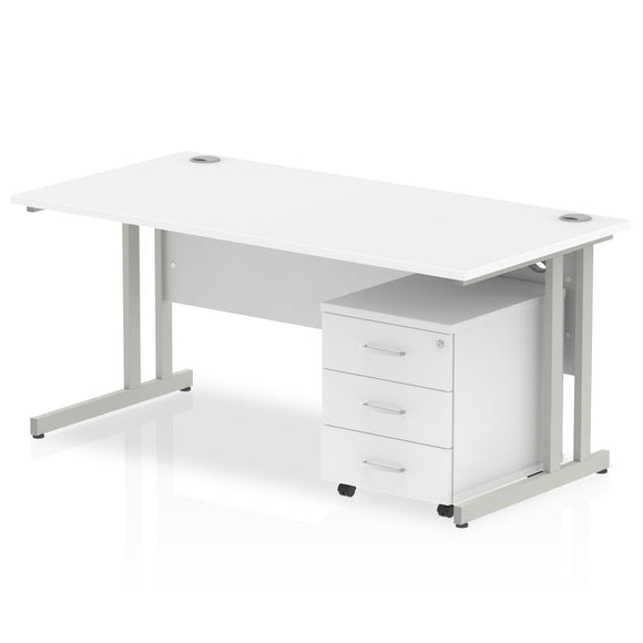 Impulse 1200 x 800mm Straight Desk White Top Silver Cantilever Leg with 3 Drawer Mobile Pedestal Bundle