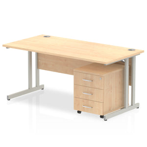 Impulse 1200 x 800mm Straight Desk Maple Top Silver Cantilever Leg with 3 Drawer Mobile Pedestal Bundle