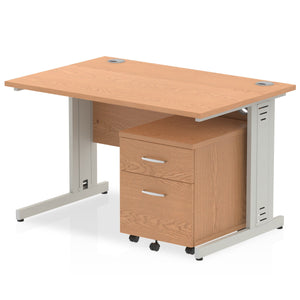 Impulse 1200 x 800mm Straight Desk Oak Top Silver Cable Managed Leg with 2 Drawer Mobile Pedestal Bundle