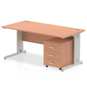 Impulse 1400 x 800mm Straight Desk Walnut Top Silver Cable Managed Leg with 2 Drawer Mobile Pedestal Bundle