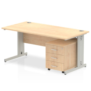 Impulse 1800 x 800mm Straight Desk Maple Top Silver Cable Managed Leg with 3 Drawer Mobile Pedestal