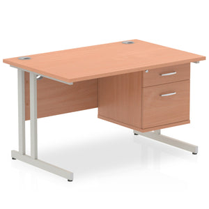 Impulse 1600 x 800mm Straight Desk White Top Silver Cantilever Leg 2 x 2 Drawer Fixed Pedestal