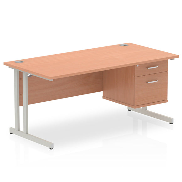 Impulse 1600 x 800mm Straight Desk Beech Top Silver Cantilever Leg 1 x 2 Drawer Fixed Pedestal