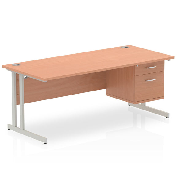 Impulse 1800 x 800mm Straight Desk Beech Top Silver Cantilever Leg 1 x 2 Drawer Fixed Pedestal