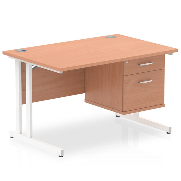 Impulse 1600 x 800mm Straight Desk Walnut Top White Cantilever Leg 2 x 2 Drawer Fixed Pedestal