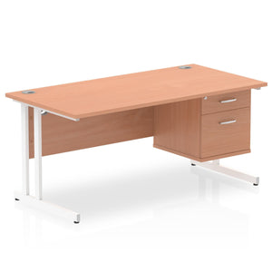 Impulse 1600 x 800mm Straight Desk Beech Top White Cantilever Leg 1 x 2 Drawer Fixed Pedestal