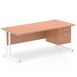 Impulse 1800 x 800mm Straight Desk Beech Top White Cantilever Leg 1 x 2 Drawer Fixed Pedestal