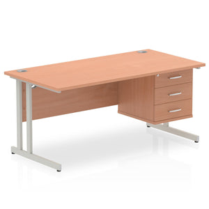 Impulse 1600 x 800mm Straight Desk Beech Top Silver Cantilever Leg 1 x 3 Drawer Fixed Pedestal