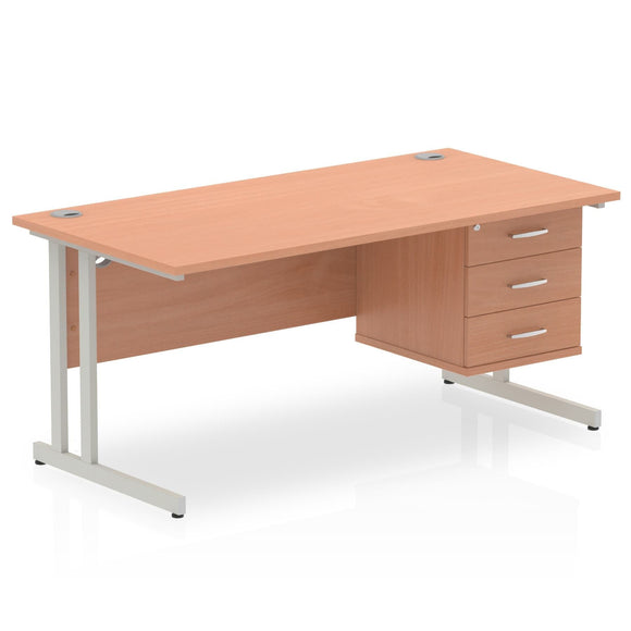 Impulse 1600 x 800mm Straight Desk Beech Top Silver Cantilever Leg 1 x 3 Drawer Fixed Pedestal