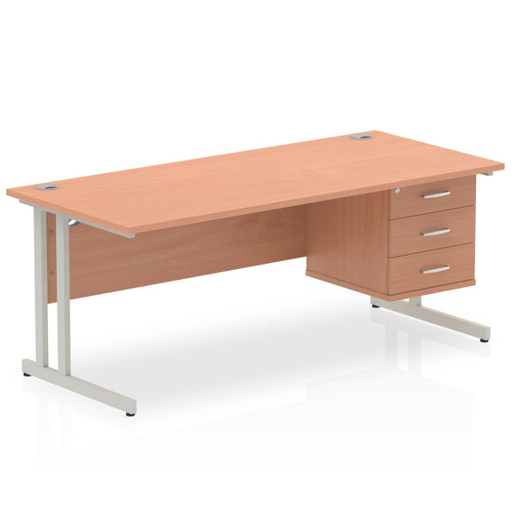 Impulse 1800 x 800mm Straight Desk Beech Top Silver Cantilever Leg 1 x 3 Drawer Fixed Pedestal