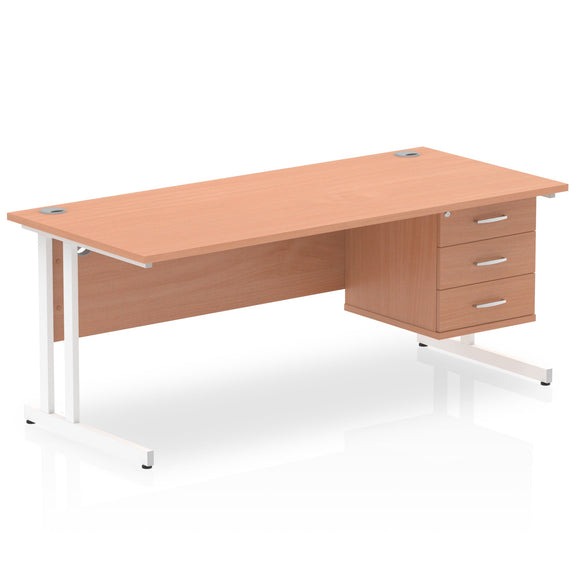 Impulse 1800 x 800mm Straight Desk Beech Top White Cantilever Leg 1 x 3 Drawer Fixed Pedestal