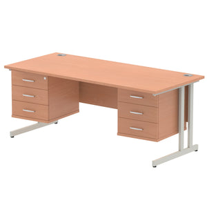 Impulse 1800 x 800mm Straight Desk Beech Top Silver Cantilever Leg 2 x 3 Drawer Fixed Pedestal