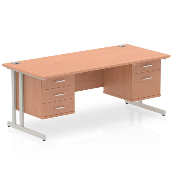 Impulse 1600 x 800mm Straight Desk Beech Top Silver Cantilever Leg 1 x 2 Drawer 1 x 3 Drawer Fixed Pedestal