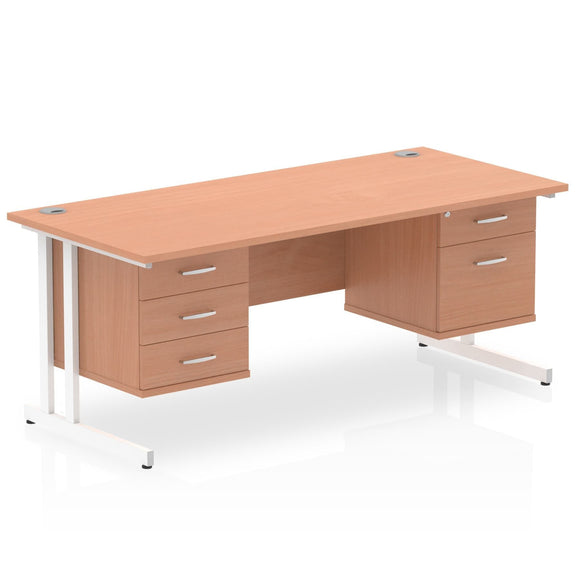 Impulse 1800 x 800mm Straight Desk Beech Top White Cantilever Leg 1 x 2 Drawer 1 x 3 Drawer Fixed Pedestal