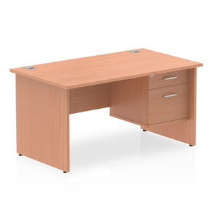 Impulse 1400 x 800mm Straight Desk Beech Top Panel End Leg with 1 x 2 Drawer Fixed Pedestal