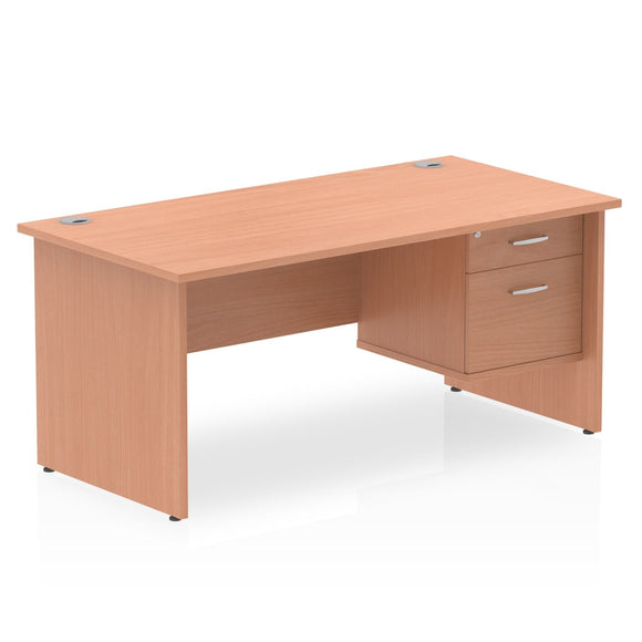 Impulse 1600 x 800mm Straight Desk Beech Top Panel End Leg 1 x 2 Drawer Fixed Pedestal