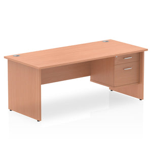 Impulse 1800 x 800mm Straight Desk Beech Top Panel End Leg 1 x 2 Drawer Fixed Pedestal