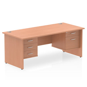 Impulse 1600 x 800mm Straight Desk Beech Top Panel End Leg 1 x 2 Drawer 1 x 3 Drawer Fixed Pedestal