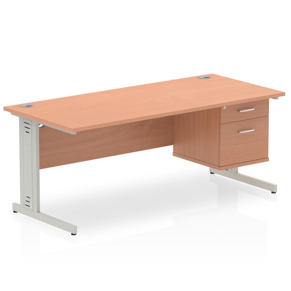 Impulse 1800 x 800mm Straight Desk Beech Top Silver Cable Managed Leg 1 x 2 Drawer Fixed Pedestal