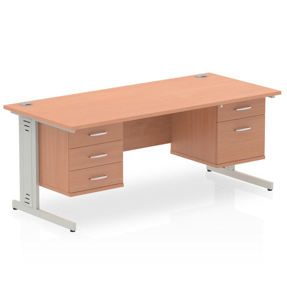 Impulse 1600 x 800mm Straight Desk Oak Top Silver Cable Managed Leg 2 x 2 Drawer Fixed Pedestal