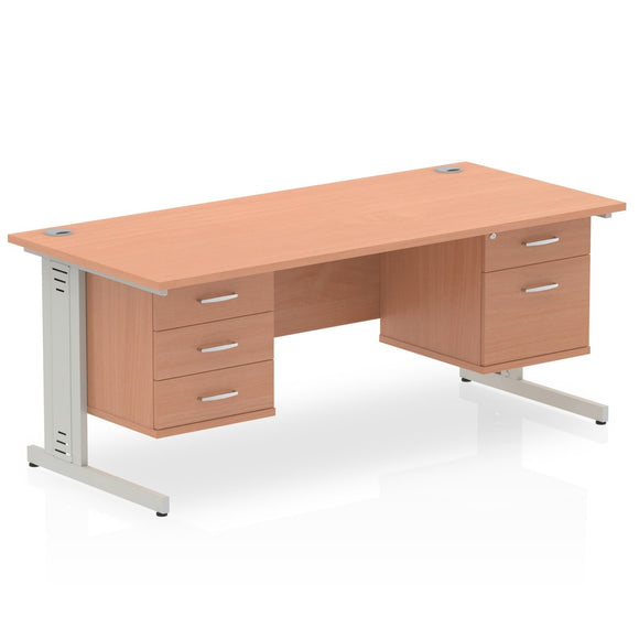 Impulse 1600 x 800mm Straight Desk Maple Top Silver Cable Managed Leg 2 x 2 Drawer Fixed Pedestal