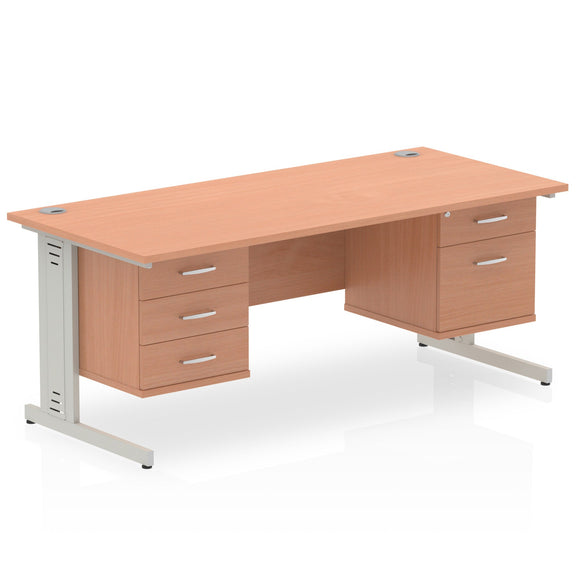 Impulse 1800 x 800mm Straight Desk White Top Silver Cable Managed Leg 2 x 3 Drawer Fixed Pedestal