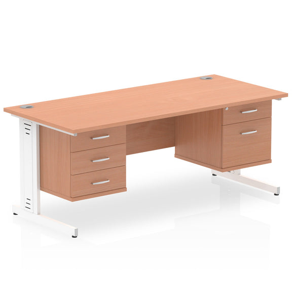 Impulse 1600 x 800mm Straight Desk Beech Top White Cable Managed Leg 1 x 2 Drawer 1 x 3 Drawer Fixed Pedestal