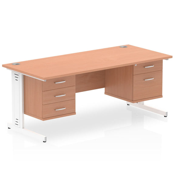 Impulse 1800 x 800mm Straight Desk Beech Top White Cable Managed Leg 1 x 2 Drawer 1 x 3 Drawer Fixed Pedestal