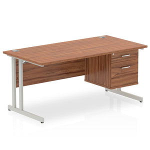 Impulse 1600 x 800mm Straight Desk Walnut Top Silver Cantilever Leg 1 x 2 Drawer Fixed Pedestal