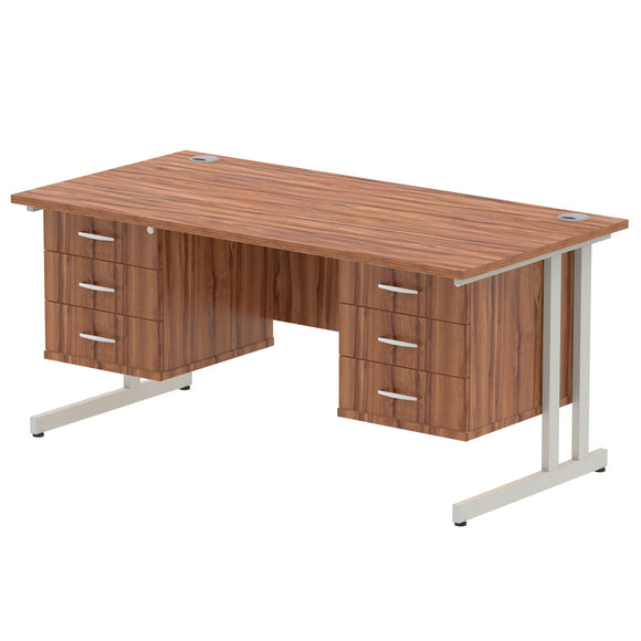 Impulse 1600 x 800mm Straight Desk Walnut Top Silver Cantilever Leg 2 x 3 Drawer Fixed Pedestal