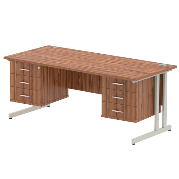 Impulse 1800 x 800mm Straight Desk Walnut Top Silver Cantilever Leg 2 x 3 Drawer Fixed Pedestal