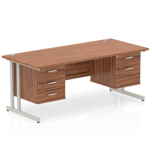 Impulse 1600 x 800mm Straight Desk Walnut Top Silver Cantilever Leg 1 x 2 Drawer 1 x 3 Drawer Fixed Pedestal