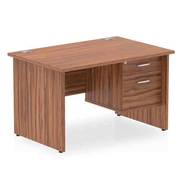 Impulse 1200 x 800mm Straight Desk Walnut Top Panel End Leg with 1 x 2 Drawer Fixed Pedestal