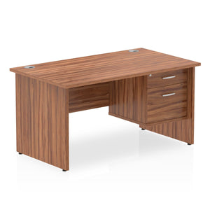 Impulse 1400 x 800mm Straight Desk Walnut Top Panel End Leg with 1 x 2 Drawer Fixed Pedestal